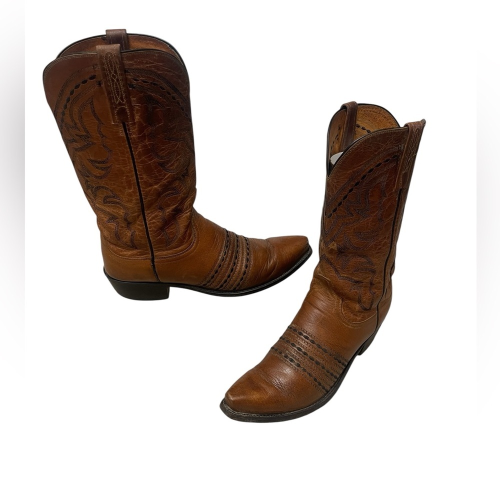 Lucchese 1883 N1561 Brown Leather Snip Toe Western Cowboy Boots Men’s Size 9.5D